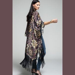 Boho Floral Print Kimono with Silky Tassel